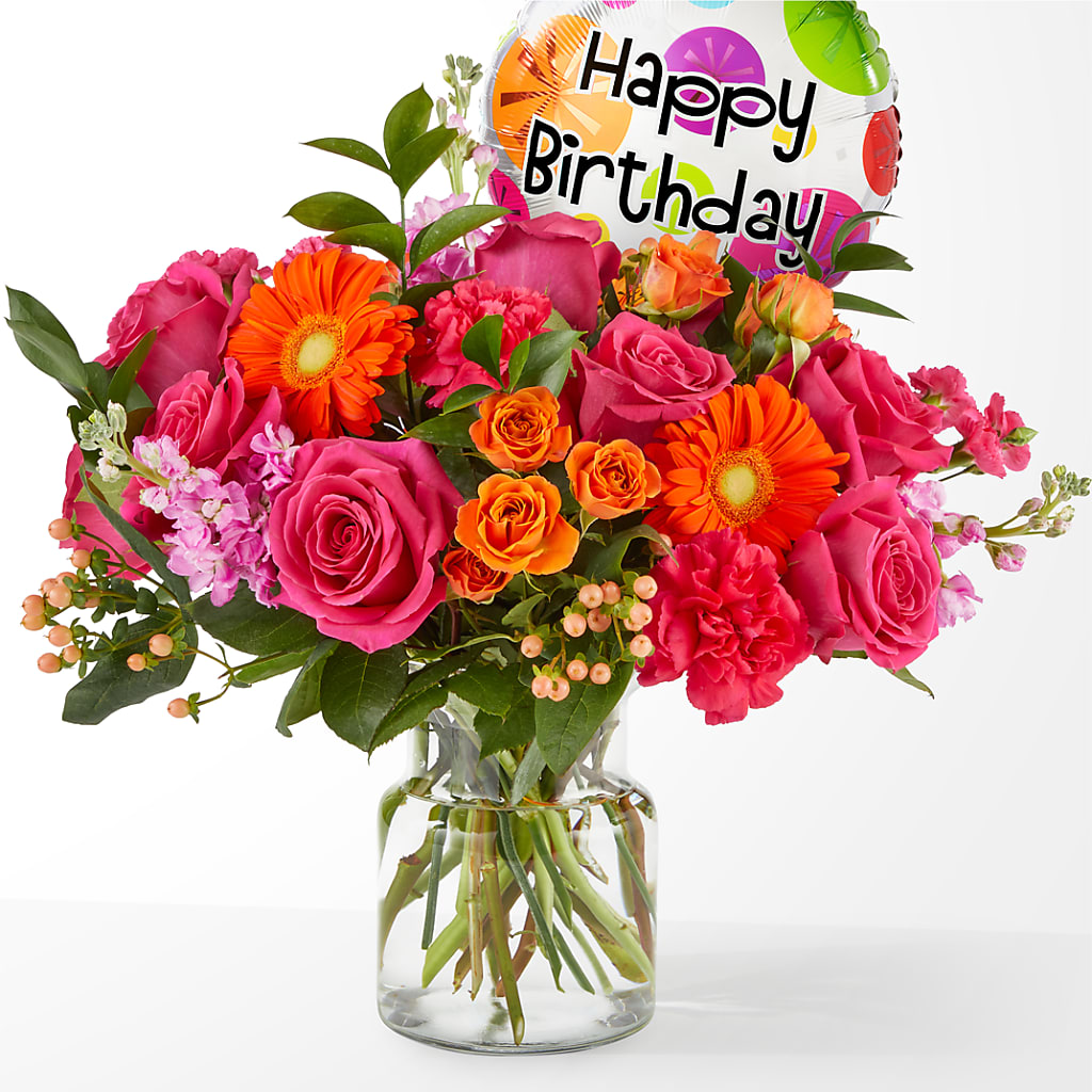 Fiesta Bouquet with Birthday Balloon – Flowers By Aylen Llc, Fort Pierce FL