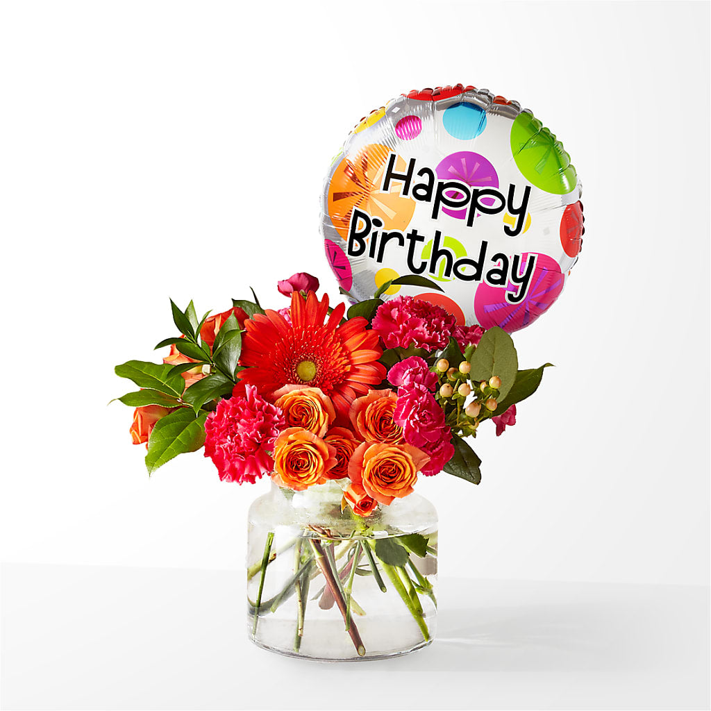 Fiesta Bouquet with Birthday Balloon – Flowers By Aylen Llc, Fort Pierce FL
