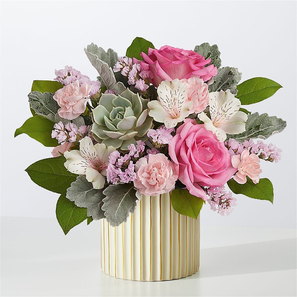 Dusty Rose Bouquet with Ivory Vase – Flowers By Aylen Llc, Fort Pierce FL