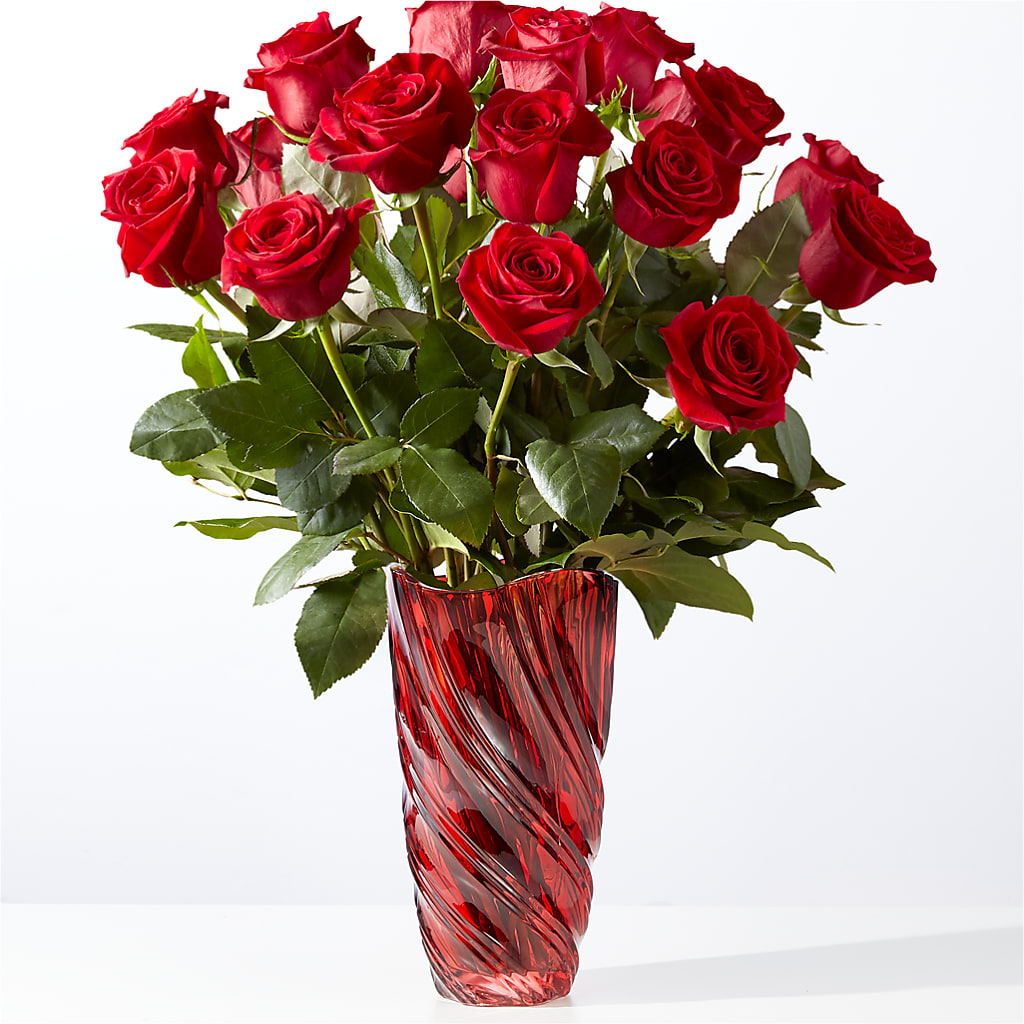 Classic Love Red Rose Bouquet with Luxe Swirl Vase – Flowers By Aylen Llc, Fort Pierce FL