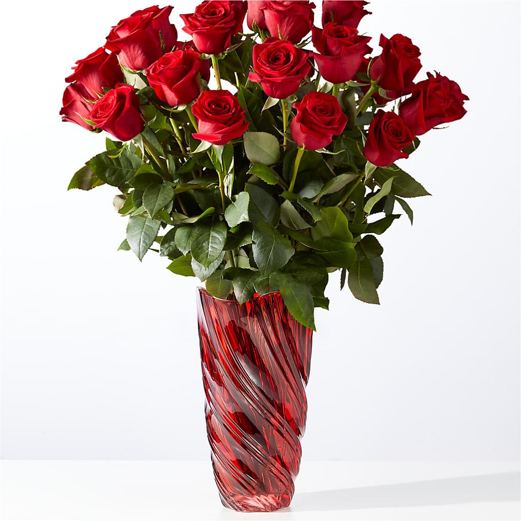 Classic Love Red Rose Bouquet with Luxe Swirl Vase – Flowers By Aylen Llc, Fort Pierce FL