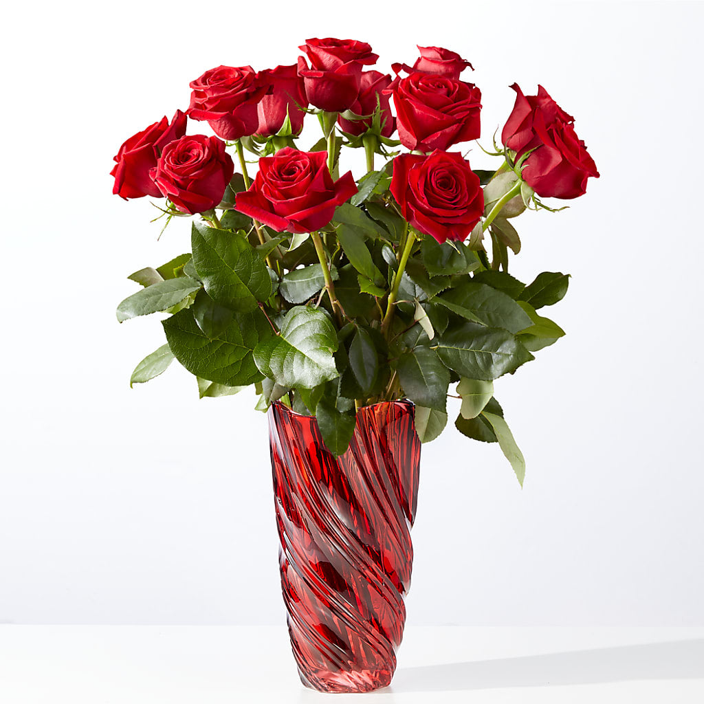 Classic Love Red Rose Bouquet with Luxe Swirl Vase – Flowers By Aylen Llc, Fort Pierce FL
