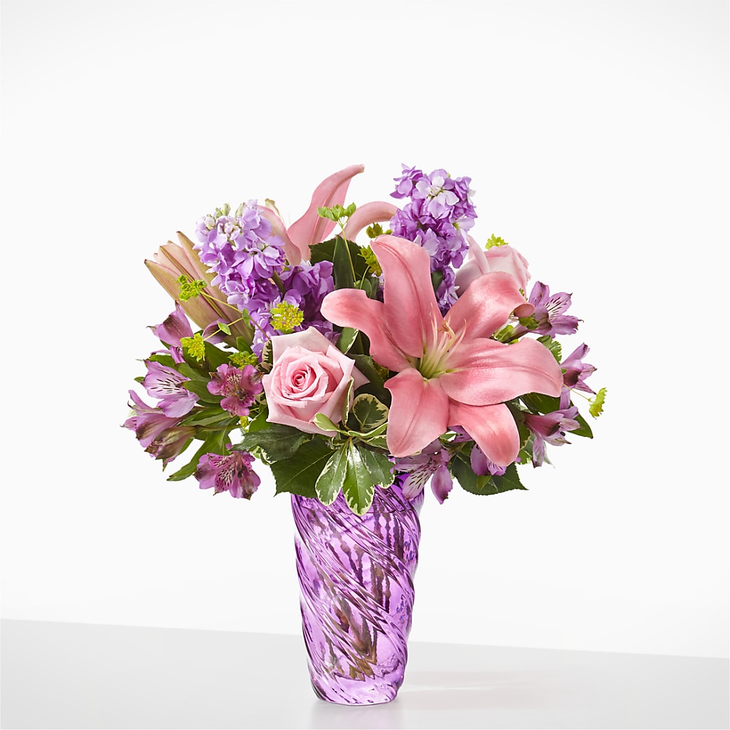 Precious Petals Bouquet with Luxe Swirl Vase – Flowers By Aylen Llc, Fort Pierce FL