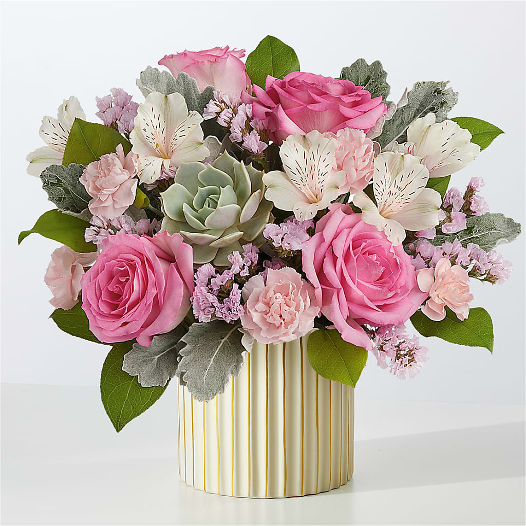 Dusty Rose Bouquet with Ivory Vase –  Flowers By Aylen Llc, Fort Pierce FL