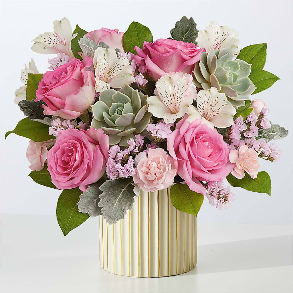 Dusty Rose Bouquet with Ivory Vase –  Flowers By Aylen Llc, Fort Pierce FL